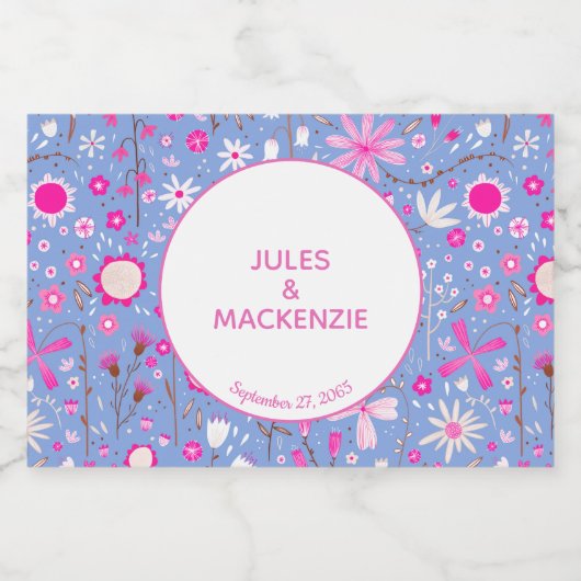 Blauer botanischer Wildblume Schaumweinetikett (Einzelnes Label)