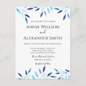 Blauer botanischer Winter Hochzeit Postkarte (Vorderseite)