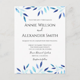 Blauer botanischer Winter Hochzeit Postkarte