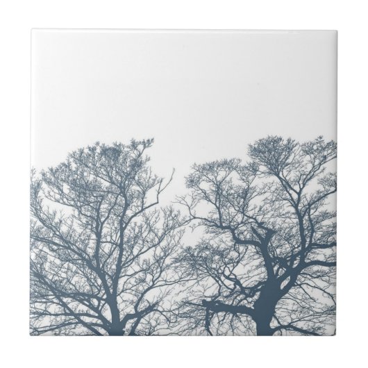 Blauer Bottom Trees Tropical Boho Fliese (Vorderseite)