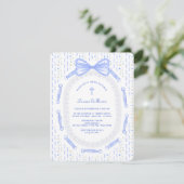 Blauer Bow-Band-Rahmen Blumentaufen Einladung (Stehend Vorderseite)