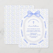 Blauer Bow-Band-Rahmen Blumentaufen Einladung (Vorne/Hinten)