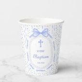 Blauer Bow-Band-Rahmen Blumentaufen Pappbecher (Rückseite)