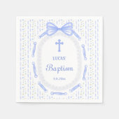 Blauer Bow-Band-Rahmen Blumentaufen Serviette (Vorderseite)