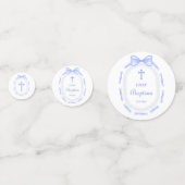 Blauer Bow-Band-Rahmen-Tauftisch Konfetti (Rückseiten)