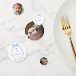 Blauer Bow-Band-Rahmen-Tauftisch Konfetti