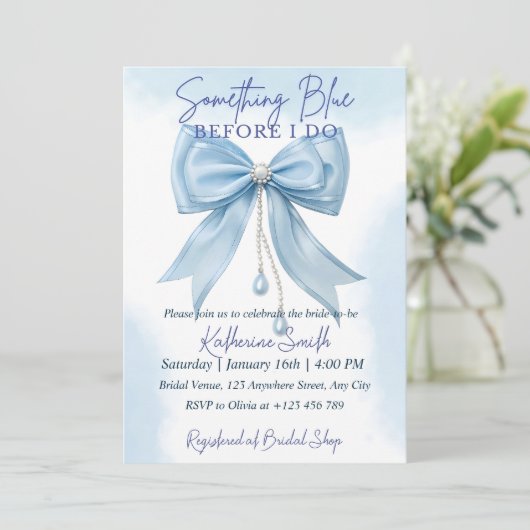 Blauer Bow Bridal-Duschvorhang, Vorlage für die Ei (Stehend Vorderseite)