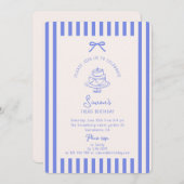 Blauer Bow, gestreifter Blauer Geburtstag Einladung (Vorne/Hinten)