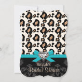 Blauer Bow Leopard Print-Imitat Blähungen Brautpar Einladung (Rückseite)