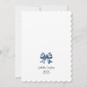 Blauer Bow Ribbon Elegante Taufe Einladung (Rückseite)