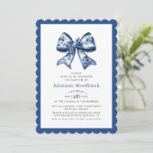 Blauer Bow Ribbon Elegante Taufe Einladung (Stehend Vorderseite)
