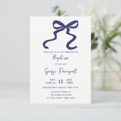 Blauer Bow Taufe Religiöse Veranstaltung Einladung (Stehend Vorderseite)