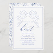 Blauer Bow verbindet das Brautparty des Knotens Einladung (Vorne/Hinten)