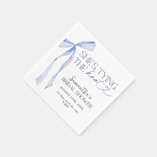 Blauer Bow verbindet das Brautparty des Knotens Serviette (Ecke)