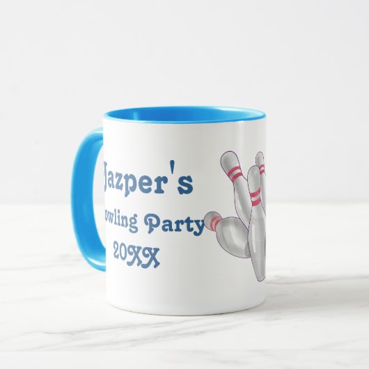 Blauer Bowlings-Ball-personalisiertes Party Tasse (Vorderseite Links)