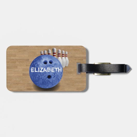 Blauer Bowlings-kundenspezifische Gepäckanhänger (Rückseite horizontal)