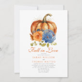 Blauer Brandherd Orangen Blütenfall in Liebe Einladung (Vorderseite)