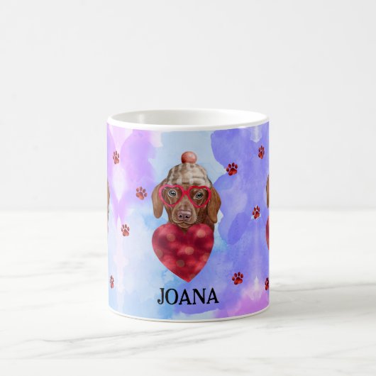 Blauer braune Dackel Valentinstag Kaffeetasse (Mittel)