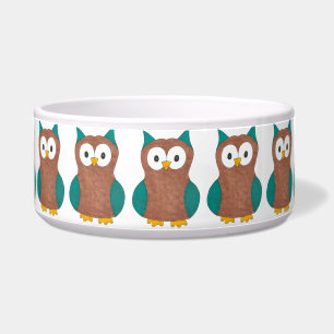 Blauer brauner Cartoon Owl Print Owls Bird Pet Bow Napf