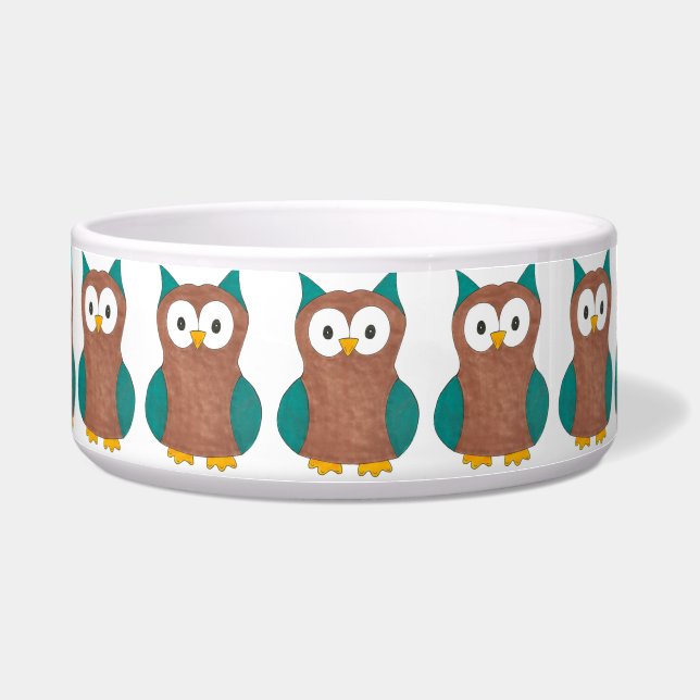 Blauer brauner Cartoon Owl Print Owls Bird Pet Bow Napf (Vorderseite)