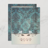 Blauer brauner Damast Erwiderung der Einladung, UA RSVP Karte (Vorne/Hinten)