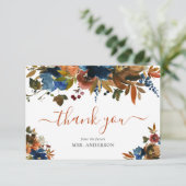 Blauer Brauner Fall in der Liebe Herbst Brautparty Dankeskarte (Stehend Vorderseite)