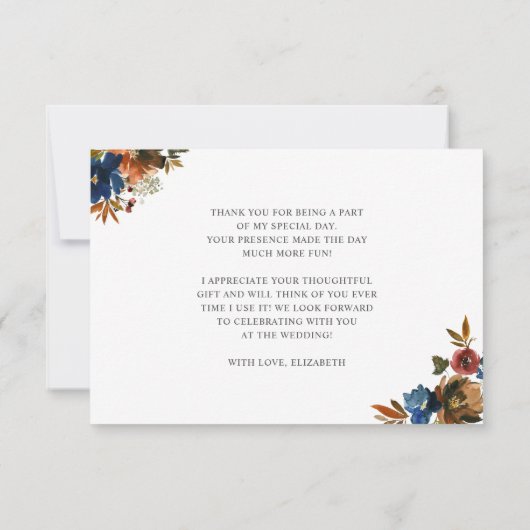 Blauer Brauner Fall in der Liebe Herbst Brautparty Dankeskarte (Rückseite)