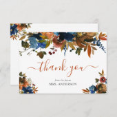 Blauer Brauner Fall in der Liebe Herbst Brautparty Dankeskarte (Vorne/Hinten)
