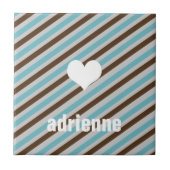 Blauer brauner Streifen Herz moderne Display Flies Fliese (Vorderseite)