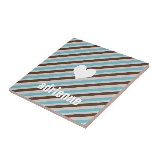 Blauer brauner Streifen Herz moderne Display Flies Fliese (Seite)