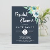 Blauer Brautdusche Blauer Wasserfarbe Einladung (Stehend Vorderseite)