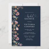 Blauer Brautdusche der Navy Wildblume Einladung (Vorderseite)