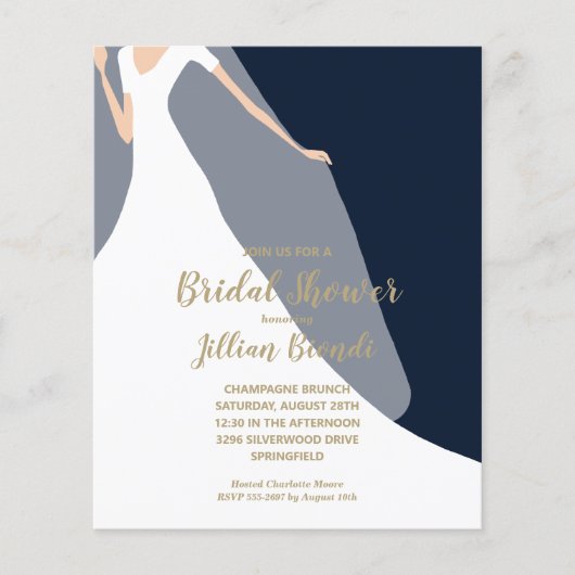 Blauer Brautdusche Einladungen Kleid und Schleier (Vorderseite)