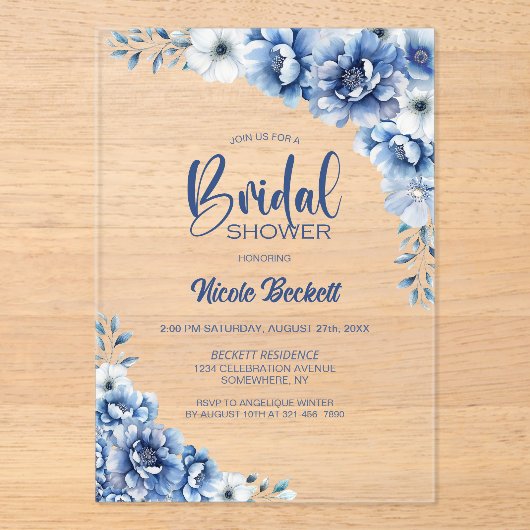 Blauer Brautparty Acryleinladungen (Vorderseite)