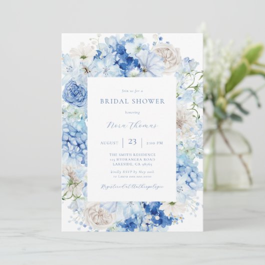 Blauer Brautparty Einladung (Stehend Vorderseite)