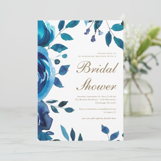 Blauer Brautparty Einladung (Stehend Vorderseite)