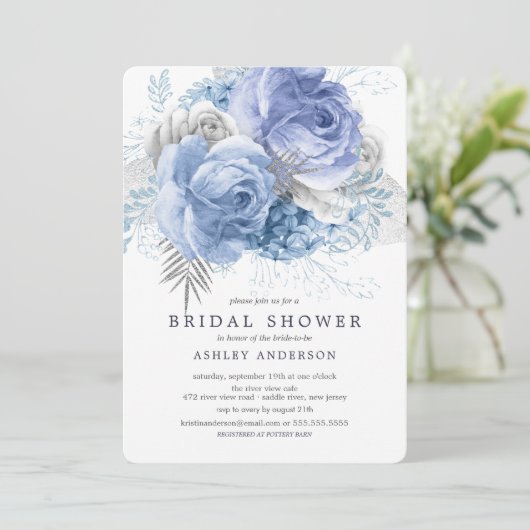 Blauer Brautparty Einladung (Stehend Vorderseite)