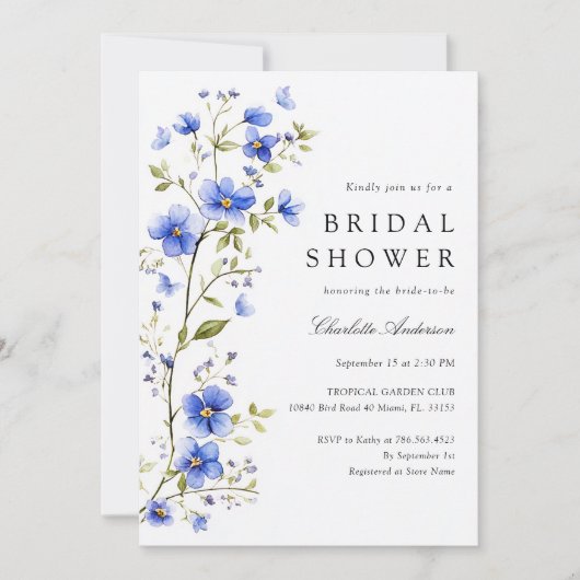 Blauer Brautparty Einladung (Vorderseite)