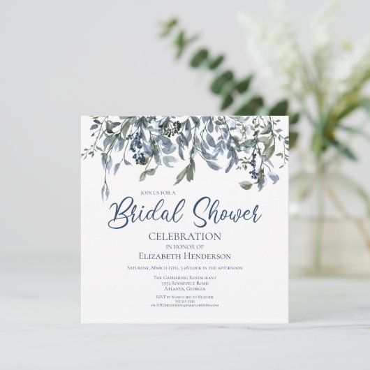 Blauer Brautparty Einladung (Stehend Vorderseite)