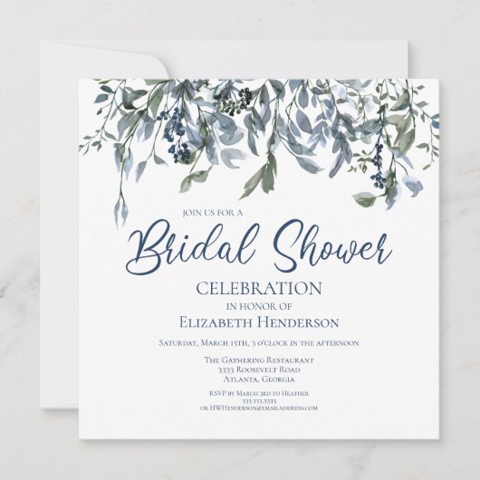 Blauer Brautparty Einladung (Vorderseite)