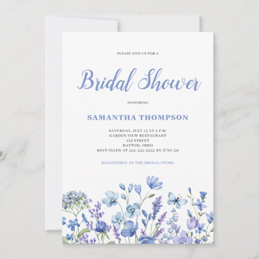 Blauer Brautparty Einladung (Vorderseite)