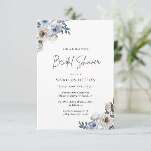 Blauer Brautparty Einladung (Stehend Vorderseite)