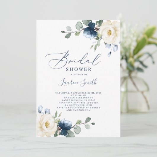 Blauer Brautparty Einladung (Stehend Vorderseite)