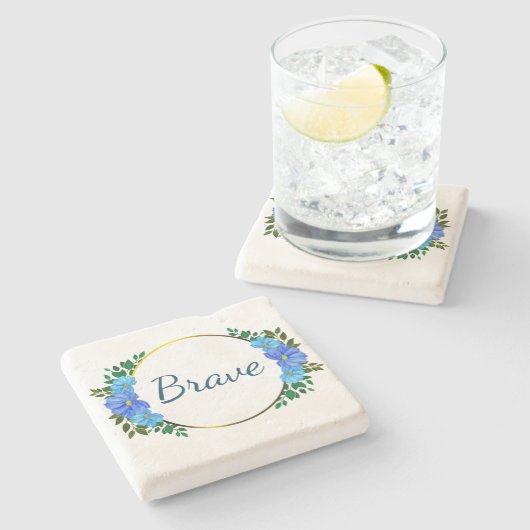 Blauer Brave Blauer Text Einfache Ermutigung Steinuntersetzer (Seitenansicht)