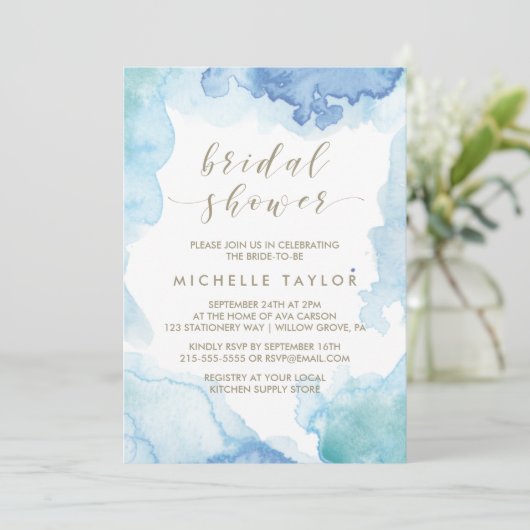 Blauer Bridal-Duschkopf - Einladung (Stehend Vorderseite)