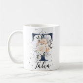 Blauer Brief T Pfirsichblütenmonogramm Kaffeetasse (Links)