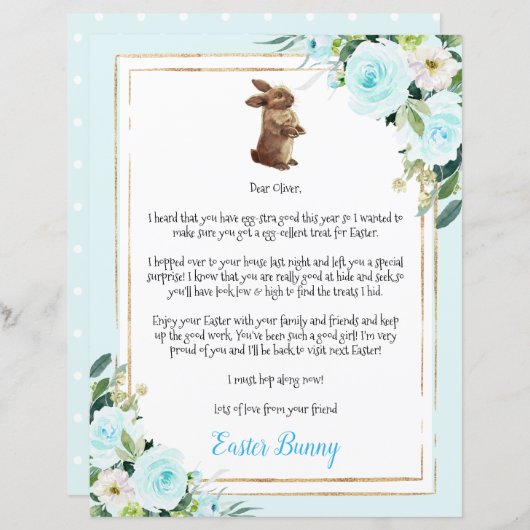 Blauer Brief von Osterhase zu Kind (Vorne/Hinten)