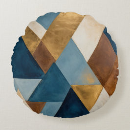 Blauer Bronzecreme und geometrisch abstrakt Rundes Kissen