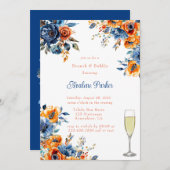 Blauer Brunch & Bubbly, orange Einladung (Vorne/Hinten)