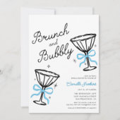 Blauer Brunch und Blubbly Hand Drawing Einladung (Vorderseite)